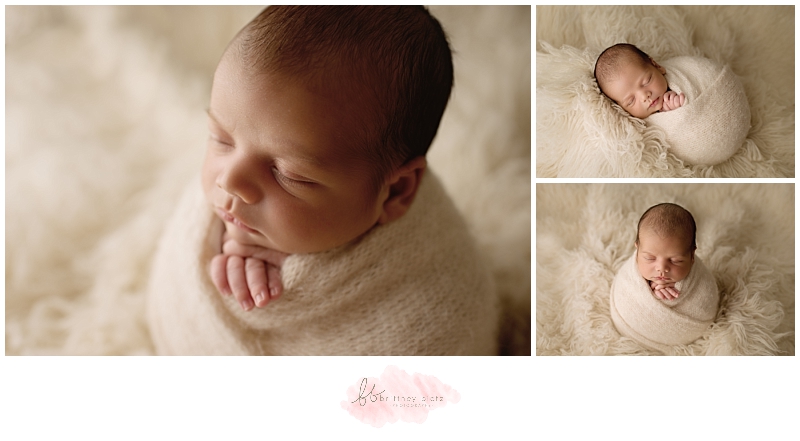 Calgary newborn photographer baby boy wrapped potato sack