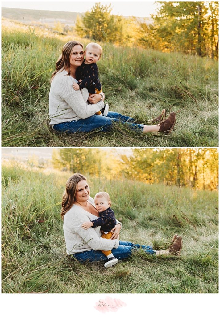 Calgary Family Fall Photos sitting outside mom and baby boy