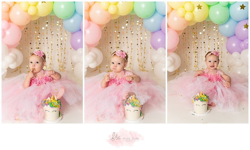 Calgary rainbow unicorn cake smash set with balloon garland